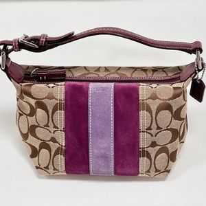 COACH Signature Top Handle Pouch | Khaki w/ Maroon + Purple Leather + Suede